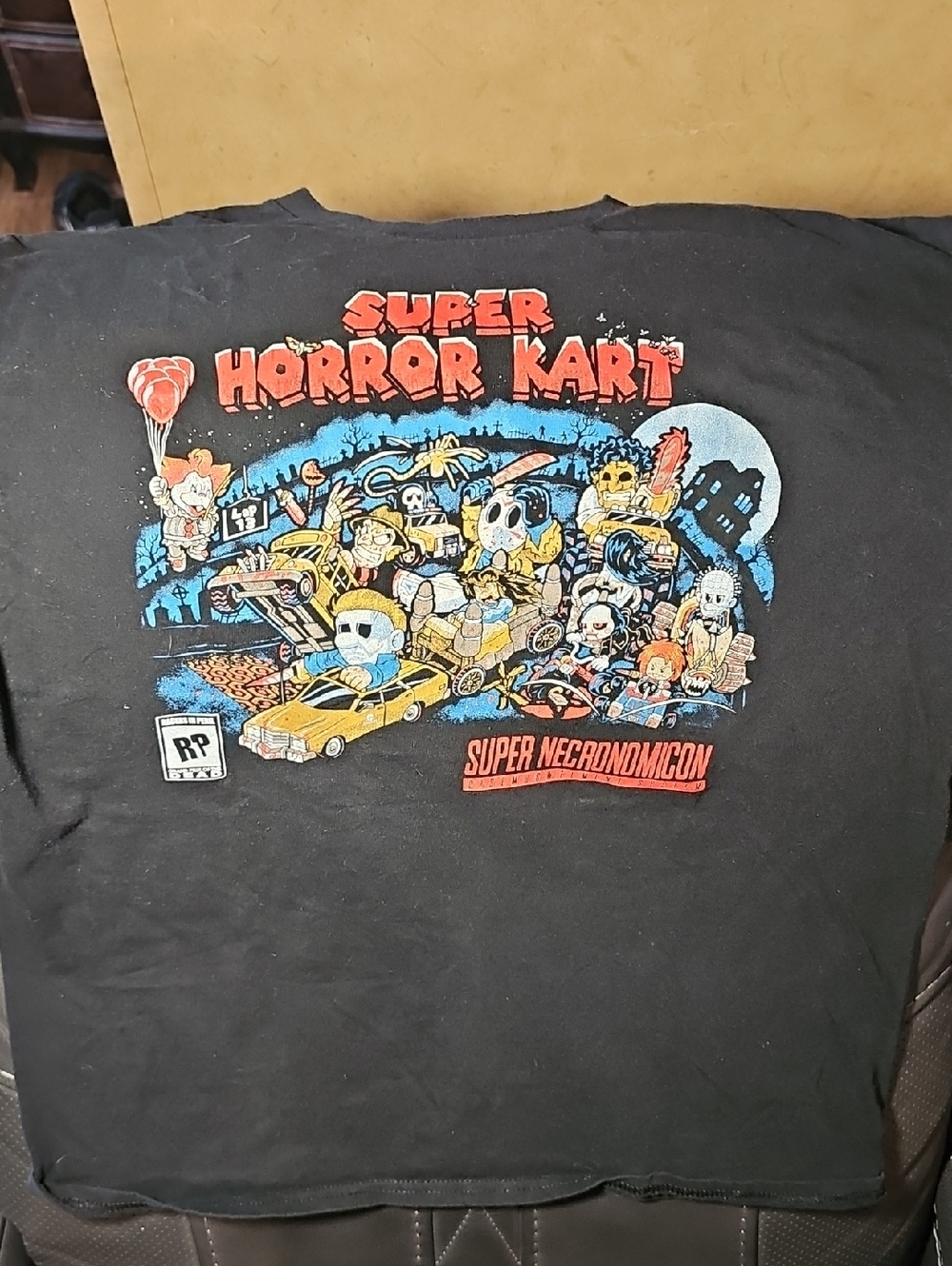Gildan Black Tee with Red & Blue Horror Kart Print